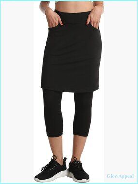 Modest Skirt with Leggings Attached Knee Length Workout Capri Pants 2 Pockets